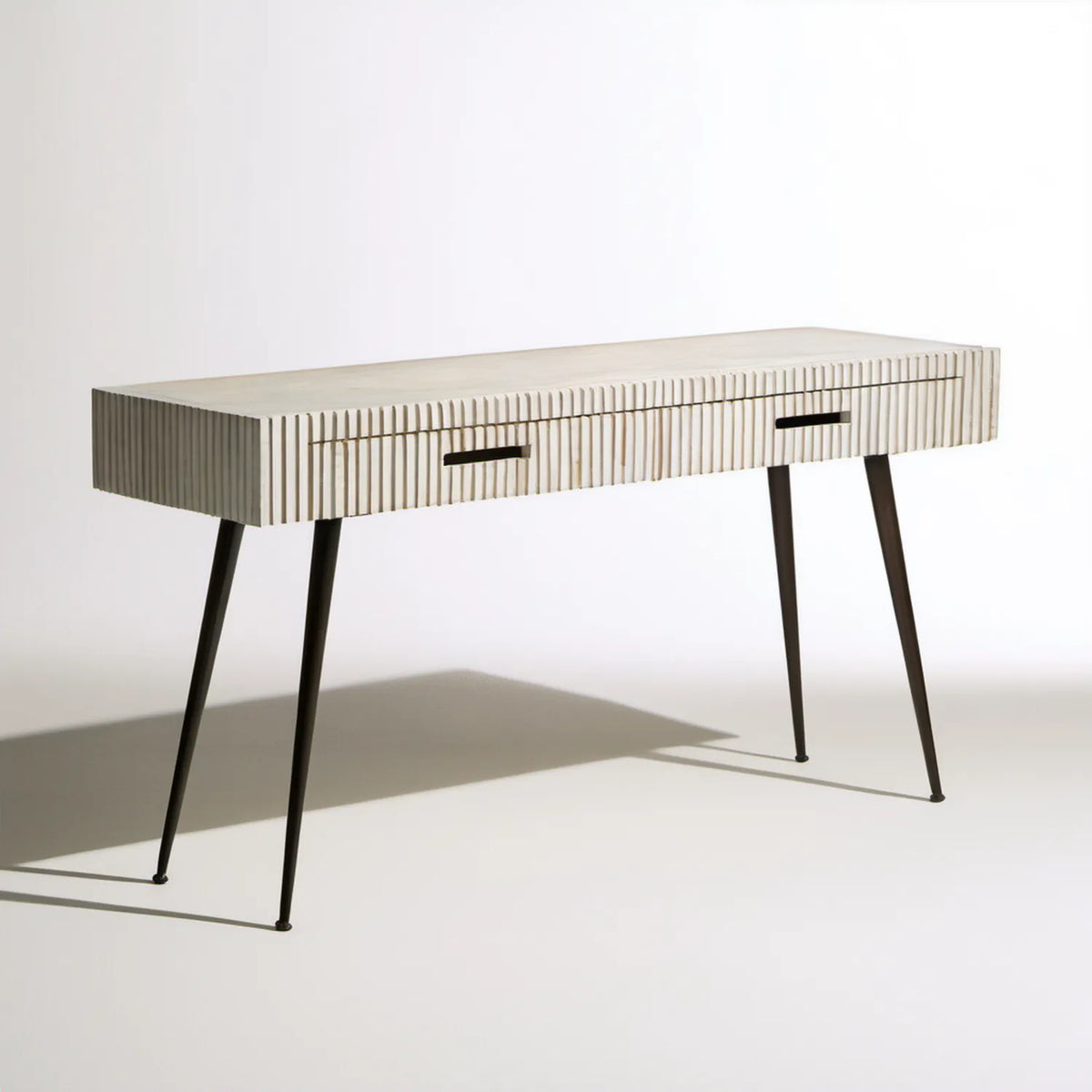 Kremowa konsola z 2 szufladami, 120 × 35 × 80 cm, MDF i stal