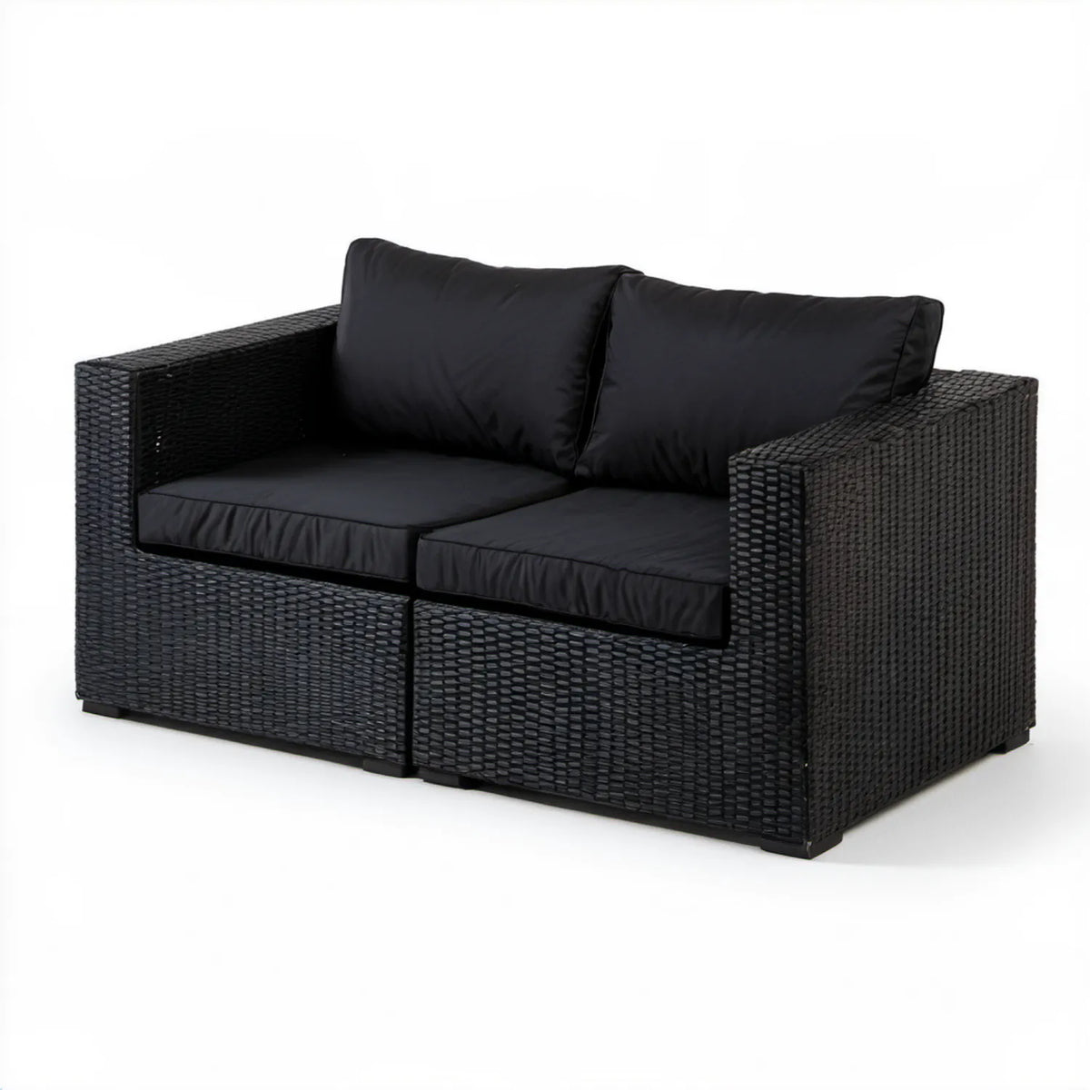 Dwuosobowa sofa ogrodowa z technorattanu PE, czarna, 124 × 67 × 63 cm