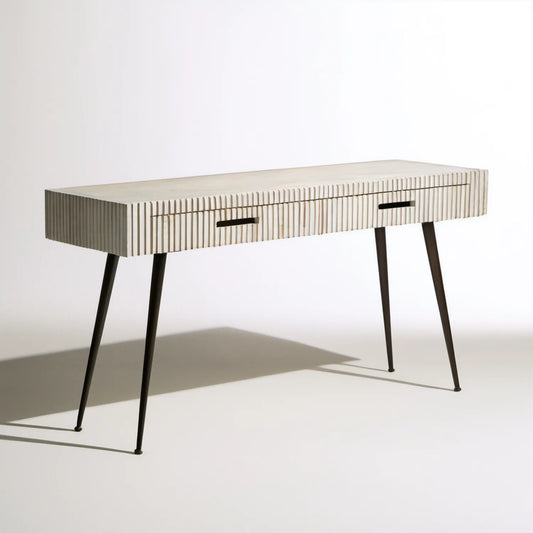 Kremowa konsola z 2 szufladami, 120 × 35 × 80 cm, MDF i stal
