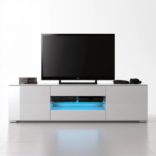 Biała szafka RTV z niebieskim oświetleniem LED, 180 x 40 x 50 cm