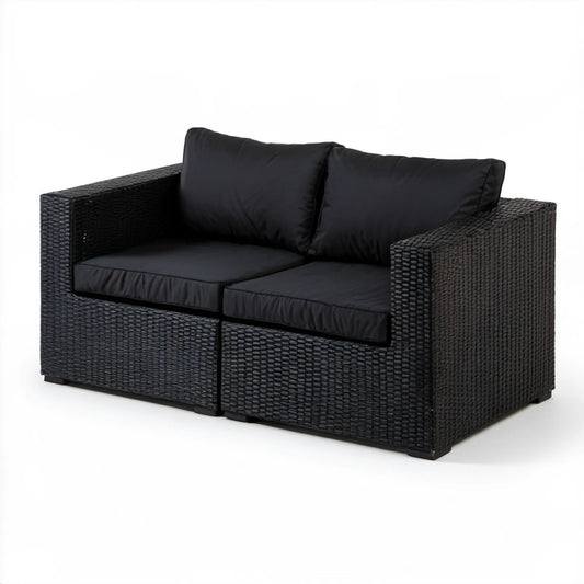Dwuosobowa sofa ogrodowa z technorattanu PE, czarna, 124 × 67 × 63 cm