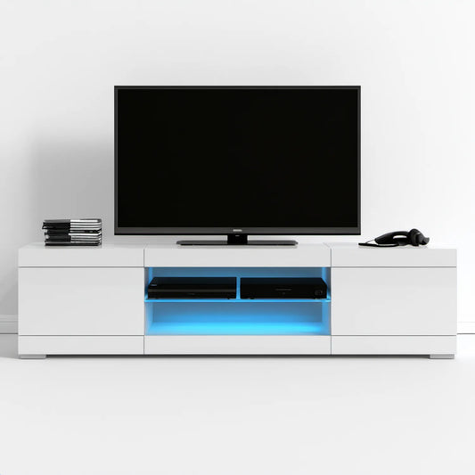 Biała szafka RTV z niebieskim oświetleniem LED, 180 × 40 × 45 cm