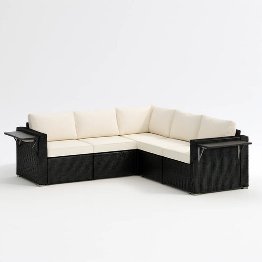 5-osobowa modułowa sofa narożna ogrodowa w kształcie L 238 x 178 x 85 cm, czarno-kremowa
